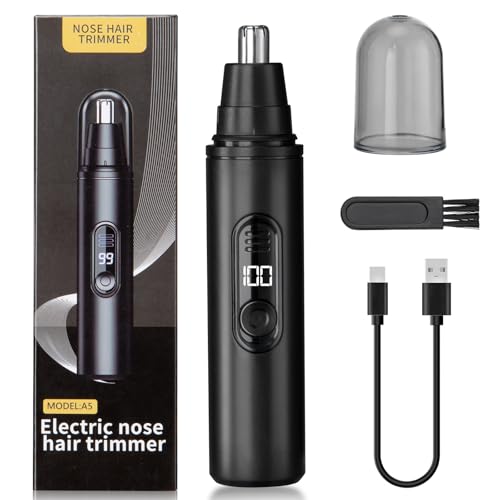 SUERBEATY Nose Hair Trimmer for Men Rechargeable, Electric Nose and Ear Hair Trimmer, Professional Nose Clipper, LED Display, Waterproof, Portable Travel Size, Painless, Black