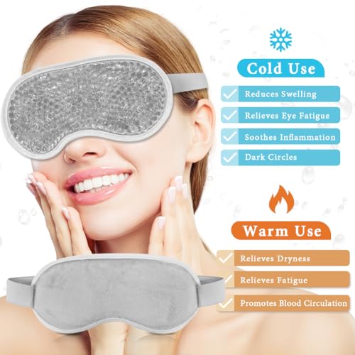 Cooling Eye Mask and Silky Sleep Mask 4 Packs for Man Women for Sleeping Frozen Ice Eye Mask Cold Warm Compress Dark Circles Puffiness Dry Eyes Gifting