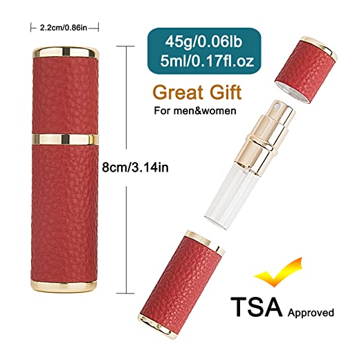 2Pcs Perfume Atomizer Bottle (5ML),Mini Refillable Empty Cologne Spray Bottle With Luxury Leather Case,for Travel Out Side Work Women and Men (Black+Red)