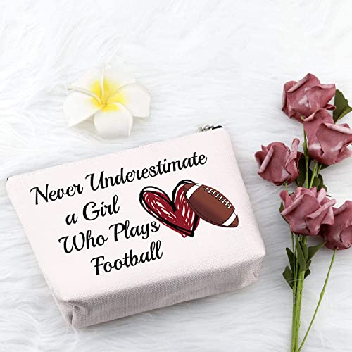 PXTIDY Football Makeup Bag Never Underestimate a Girl Who Plays Football Travel Bag Gifts For Football Game Fans Players