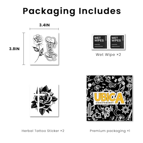Semi Permanent Tattoo, 2 Sheets Realistic Temporary Hand Tattoos for Women, Lasts 2 Weeks Fake Tattoos for Hand Wrist, Waterproof Non-Reflective, Cross Rose & Rose Quotes Tattoos