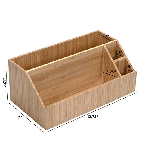 MobileVision Bamboo Make Up Organizer & Cosmetic Holder, Storage on Vanity Counter or Bathroom, Multiple Compartments