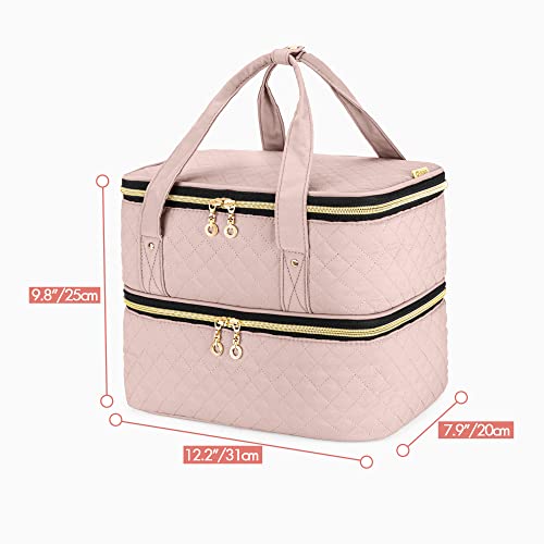 Yarwo Nail Polish Organizer Case Holds 50 Bottles(15ml/0.5 fl.oz) and Nail Lamp, Double Layers Nail Polish Bag with Adjustable Dividers for Nail Art Tools, Dusty Rose (Bag Only, Patent Design)