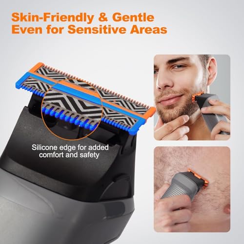 Body Hair Trimmer for Men, Body Trimmer for Beard Sideburns Necklines Precision Trimming, Groin Ball Trimmer for Pubic Hair, Rechargeable Groomer, Shaver with USB-C, Replaceable Heads