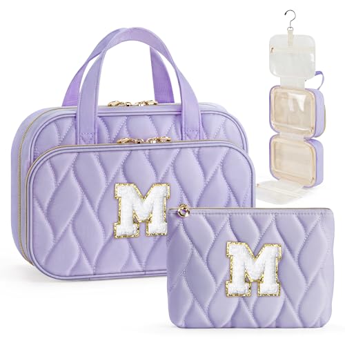 YOOLIFE Travel Toiletry Bag for Women - Hanging Toiletry Bag Makeup Bag, Portable Toiletries Cosmetic Bag, Airplane Travel Essentials Purple - M