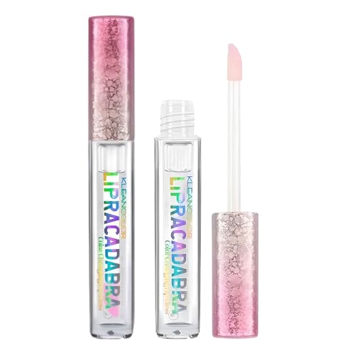 Kleancolor Lipracadabra Color Changing Lip Gloss 2 Pack ? pH Activated Clear Gloss Reveals a Custom Pink Tint ? Lightweight, Non-Sticky Shine ? Candy Scented (2 Pack)