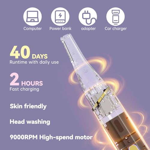 Nose Hair Trimmer for Women - 2 in 1 Ear and Eyebrow Hair Trimmer - Painless Facial Hair Razor for Women - Rechargeable Face/Arm/Leg/Lip/Underarm/Chin/Finger/Bikini Hair Remover with Dual-Edge Blades