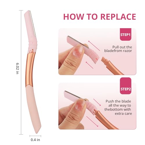 Dermaplane Razor for Women Face, Eyebrow Razor with Reusable Handle and 10 Refill Blades, Professional Dermaplaning Tool Face Razors for Exfoliation, Peach Fuzz Removal, Eyebrow Shaping