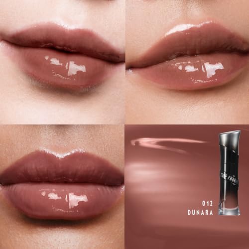 Lunara Frost 3D Lip Gloss, 012 Dunara - Deep Brown, High-Shine Glossy Finish, Juicy Pigment Lip Gloss with 3D Plumping Effect, 24H Hydration with Hyaluronic Acid, Non-Sticky Cushiony Gel