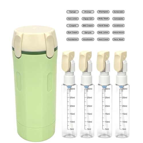 4 in 1 Travel Dispenser, 4 Pack 30ML Travel Bottles for Toiletries, Leak Proof Travel Size Containers, Portable for Shampoo Lotion Conditioner Cream (Green)