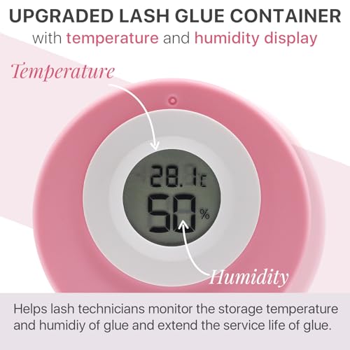 Pretty memory Eyelash Glue Storage Container with Thermometer, Lash Glue Holder Eyelash Extensions Adhesive Jar Stand Sealed Lash Extension Supplies, Pink