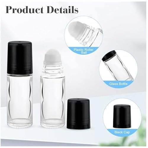 1/3oz plain roll on glass bottles with roller and black caps- 144 PACK; Essential Oils Roll On Bottle; Perfume Roller Bottles; Refillable Clear Glass; Deodorant Bottles