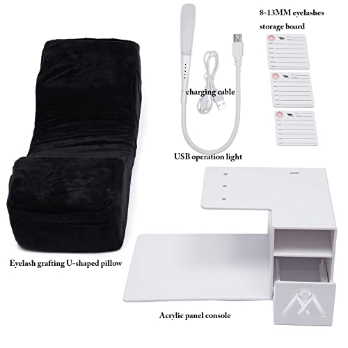 CNCEST Eyelash Extension Neck Pillow with Light,Eyelash Pillow Make Up Eyelash Extension Pillow with Shelf Organizer Stand for Salon Headrest Makeup Tools Grafted Support Neck Soft Stand(Black)