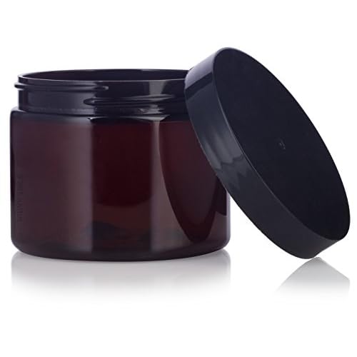 (12 pack) 6 oz Amber PET Plastic Refillable Jar with Black Lid
