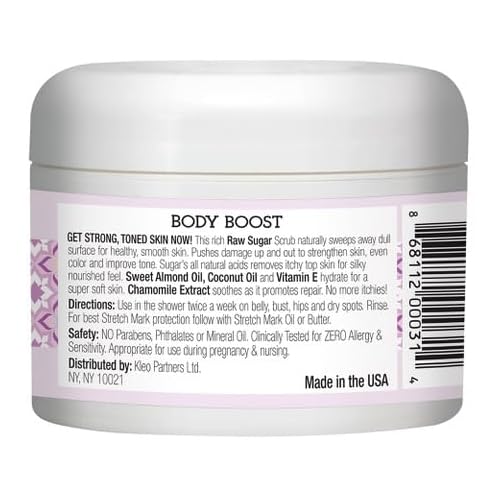 Body Boost Lavender Shea Raw Sugar Scrub 8 oz- Help Treat Dry Skin Stretch Marks and Scars- Pregnancy and Nursing Safe- Allergen Free- Vegan