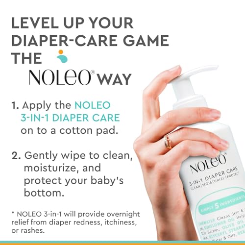 Noleo Organic Cotton Pads with 3-in-1 Diaper Care - 240ct Extra Large & Pressed Cotton Squares 3.54x4.33in Pads - 8oz All in One Baby Cleanser, Baby Lotion & Diaper Rash Cream