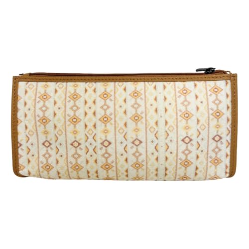 Myra Bag Pouch for Women - Southwestern Aztec Canvas Cosmetic Makeup Bag for Travel - Ivory