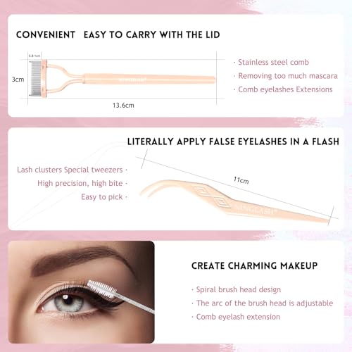 NINGLASH Wink Lash Clusters Kit Wispy DIY Eyelash Extension, Manga 168pcs Natural Individual Fairy Spikes Cluster Eyelashes Anime Eye Lashes Waterproof Lash Bond and Seal Remover Tweezer Comb Brush