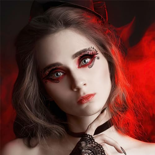 Halloween Eyeliner Stickers, 8 Sheets Makeup Temporary Tattoo Black Eye Shadow Stickers Waterproof Face Eye Art Decor for Masquerade Carnival Cosplay Dancing Ball Party Decals Prank Props