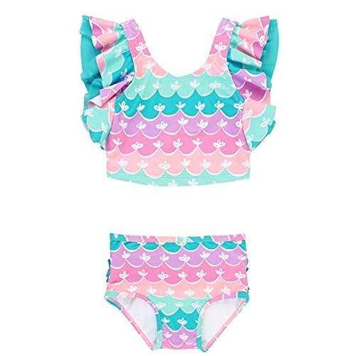 RuffleButts Girls UPF50+ Sun Protection One Shoulder Ruffle Tankini Two Piece Swimsuit