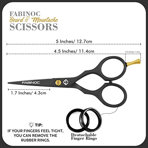 Beard and Mustache Scissors for Men 5" with 2 Combs & Pouch ? German Quality Stainless Steel Hand-Forged Grooming Scissors for Facial Hair Trimming (Black)