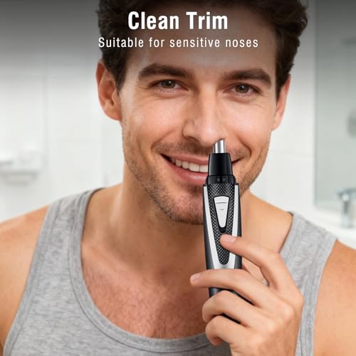 2Pcs Nose Hair Trimmers for Women Men, Precision Painless Multifunctional Ear and Nose Hair Trimmer, Waterproof No Pull & Snag Battery Operated Nasal Cutter for Ear, Eyebrows, Beard Grooming