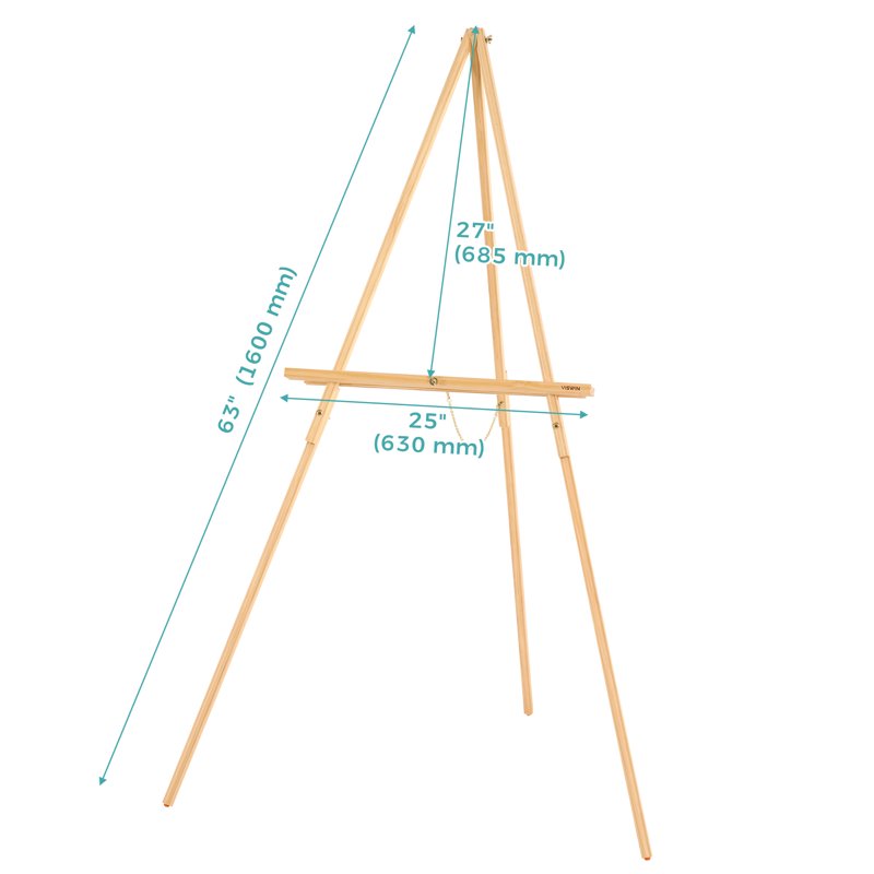 Wooden Tripod Easel Stand for Wedding Signs and Art Displays - Natural 63"