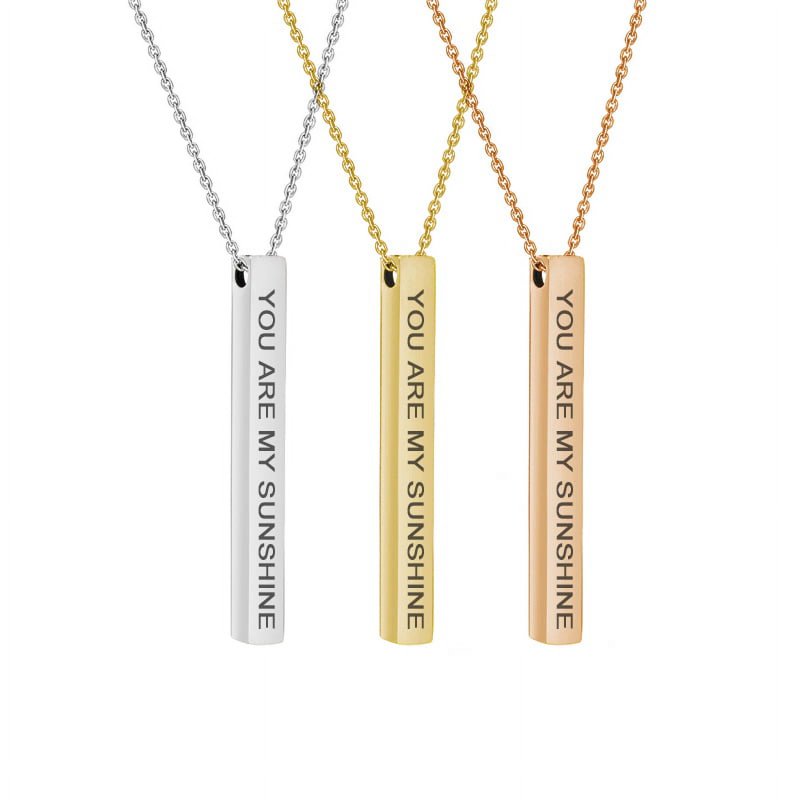 Inspirational Quote Necklace with Stainless Steel Bar Pendant - Gift Box Included