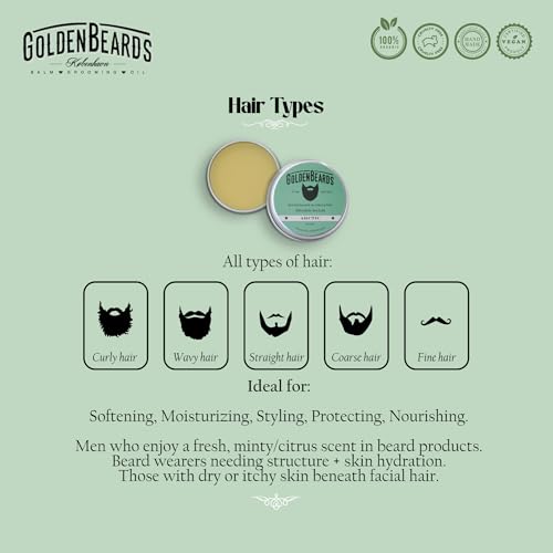 Golden Beards Organic Beard Balm Arctic ? Shea, Cocoa & Beeswax Blend with Peppermint, Tea Tree & Orange Scent ? 30ml Vegan Handmade Styling Balm for Beard Hydration & Freshness, Handmade in Denmark.