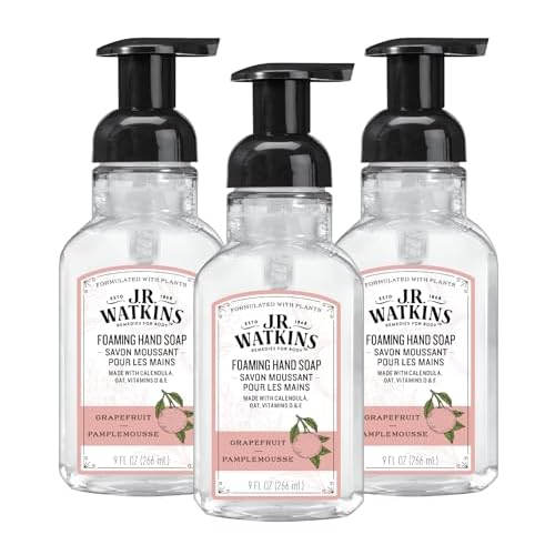 J.R. Watkins Foaming Hand Soap with Pump Dispenser, Moisturizing Foam Hand Wash, Alcohol-Free and Cruelty-Free, Pamplemousse/Grapefruit, 9 fl oz, 3 Pack