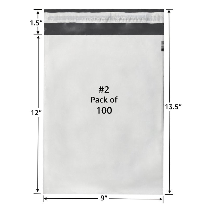 100 White Poly Mailer Bags 9x12 Inches Self-Sealing Shipping Envelopes