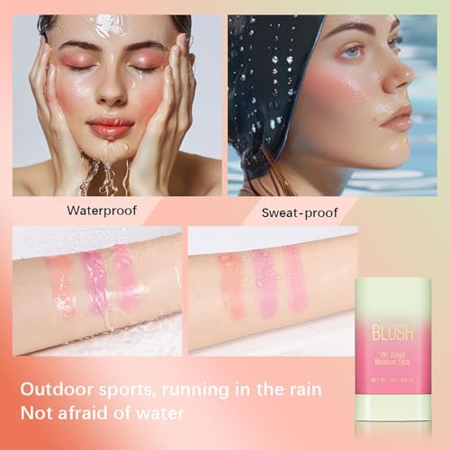 PH Color Changing Blush Stick, Multi-purpose Makeup Hydrating Blush Stick PH-Sensitive Color-Changing Lip Tint, Long-Lasting 24 Hours (1# Shy Pink, 0.6 Oz)