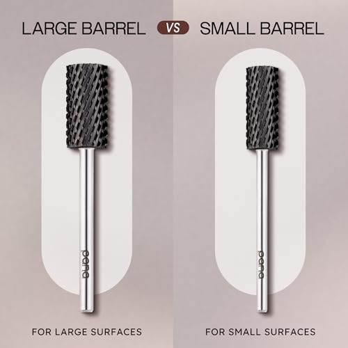 PANA Professional 3/32" Shank Size - Flat Top Large Barrel Carbide Bit - Nail Drill Bit for Dremel Machine (Silver, Gold, DLC Black) (Extra Coarse, DLC Black)