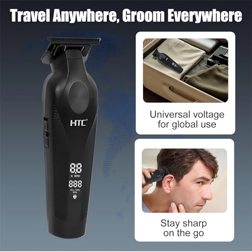 HTC Hair Trimmer with LED Display, Butterfly Wing Design, Precision Trimming with Durable Ceramic Blade for Salon-Grade Grooming£¨Black£©