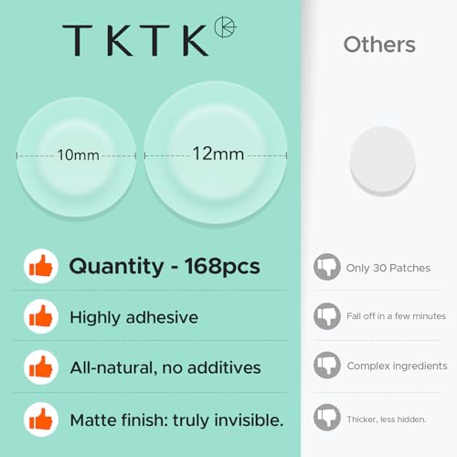 TKTK Pimple Patches for Face, 0.01cm Ultra-Thin Invisible Acne Patches, Hydrocolloid Patches for Breakouts, Absorbs Zits & Blemish, Suitable Under Makeup, 2 Sizes(10mm/12mm) 168 count