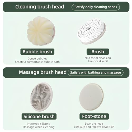 Electric Back Scrubber for Shower - IPX7 Waterproof Rechargeable Dual Handle Power Exfoliating Bath Brush with 3 Heads 2 Speeds for Cleansing, Exfoliating & Massaging Skin (Beige)