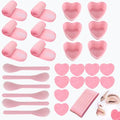 34 Pcs Esthetician Facial Supplies Kit, 6 Heart-Shaped Mask Bowls, 6 Headbands, 6 Spatulas, 10 Heart-Shaped Sponges, 6 Rectangular Sponges for Professional Spa & DIY Skincare(Pink)
