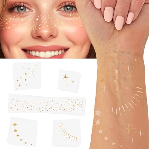 TWINKLING LIGHTS VARIETY SET of 25 assorted premium waterproof metallic gold jewelry temporary foil face Flash Tattoos, face sparkle, face glitter, metallic tattoo, eye jewel, New Years Eve