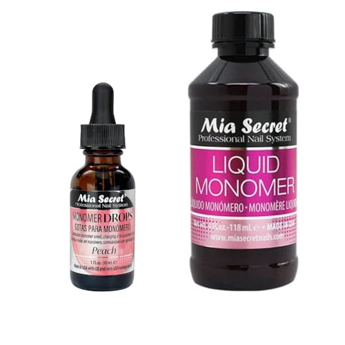Mia Secret 4oz Liquid Monomer + 1oz Peach Scented Monomer Drops