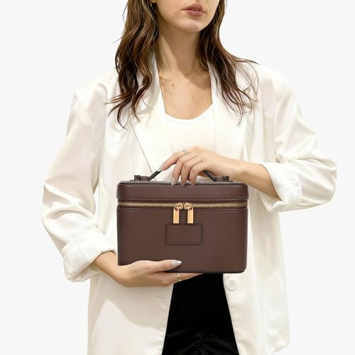 Makeup Bag Vanity Case with Removable Divider Travel Toiletry Bag Portable Cosmetic Bag Makeup Organizer Case (Coffee)