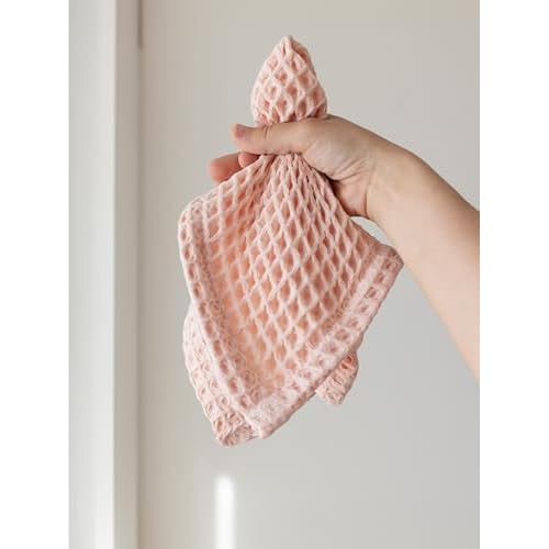 Premium 100% Turkish Cotton Wash Cloths & Face Towels Pack of 8, Luxury Turkish Waffle Washcloth Ideal for Bath, Makeup, Kitchen (Light Pink, Set of 8 Washcloths)