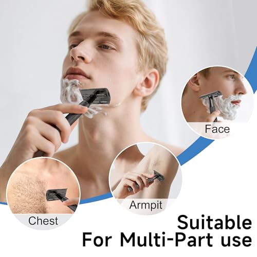 Safety Razor, Single Blade Razors for Men, with 10 Stainless Steel Double Edge Blades, Reusable Metal Blade Razor, Smooth and Close Shave, Sustainable, Plastic Free-Gun Black
