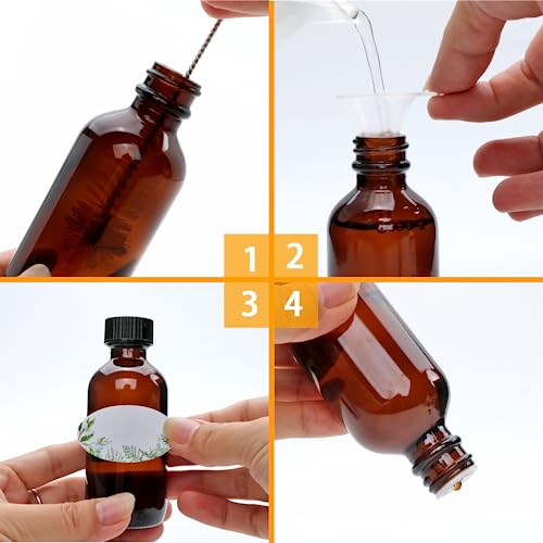 2 oz Amber Glass Bottles, Small Boston Round Glass Bottles (80 Pack) with Leak-proof Caps, Refillable Container for Homemade Extract, Essential Oils, Herbal Medicine and More