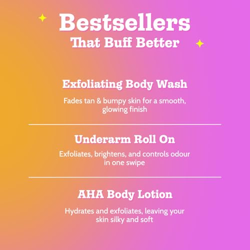 Chemist at Play Exfoliating Kit | Exfoliating Body Wash Removes Tan | Underarm Roll On Fights Odour & Brightens Underarm | AHA Body Lotion Nourishes Skin
