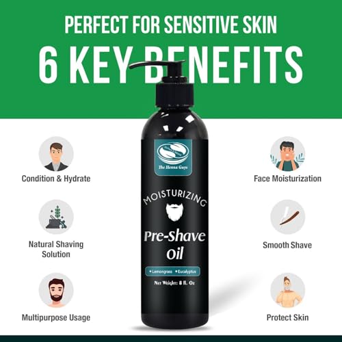 8 fl. Oz, Pre Shave Oil for Men, Excellent Shaving oil for Men with Sensitive Skin, Prepares for a burns free Shave, Works with Straight or Safety Razor (Lemongrass & Eucalyptus)