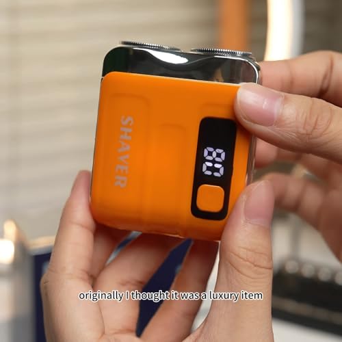 MINI Men's Electric Shaver, Digital Display for Car Use, Wireless Charging, Long Battery Life, Wet/Dry Shaving, Portable Shaver, Light Orange