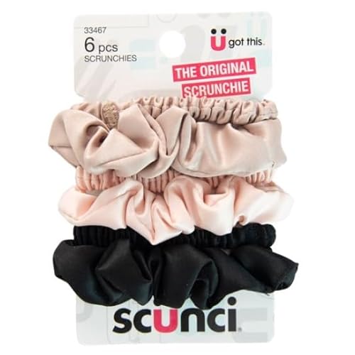 Scunci Satin Scrunchie for Glam Comfort All Day Long in Rich Neutral Tones, 6ct