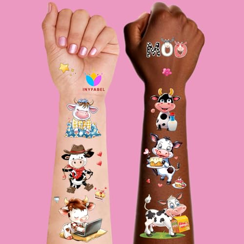 101+ Cow Temporary Tattoos ? Printable, Waterproof Fake Tattoos for Kids, Girls, Boys, Teens & Adults ? Ideal for Birthday Parties, Decorations (A)