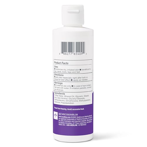 Medline Remedy Essential Moisturizing Body Lotion (8 oz Bottle), 36 Count, Unscented, Hydrating, Soothing For Dry Skin, Smooths & Softens, Non-Greasy, Hypoallergenic, Men, Women, Elderly