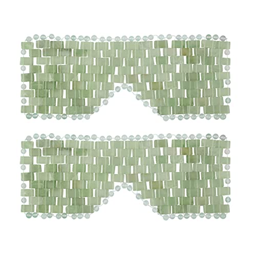 Jade Eye Mask, gemshan 2 Pcs Stone Eye Mask Hot or Cold Use, Green Jade Facial Eye Sleeping Mask